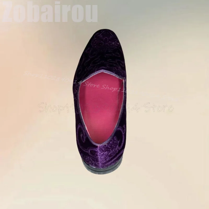 Embroidery On Leather - Paars borduurwerk ontwerp suède loafers met