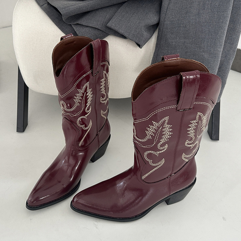 Embroidery Design - Liyke Designer Wijnrood Lederen Westerse Laarzen