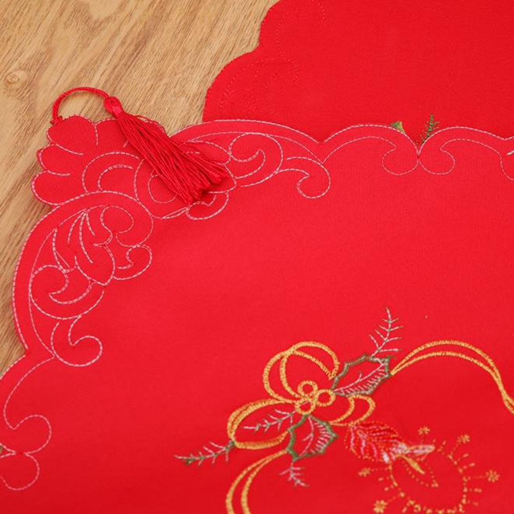 Embroidery Xmas Decorations - Kerstborduurwerk Tafelloper Patroon Rood Polyester Decoratieve