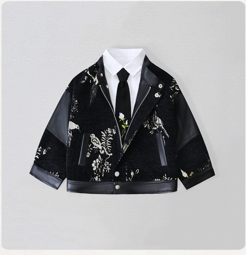 Embroidery Uniform - Gentleman Kids Borduren Motorfiets Pu Leren