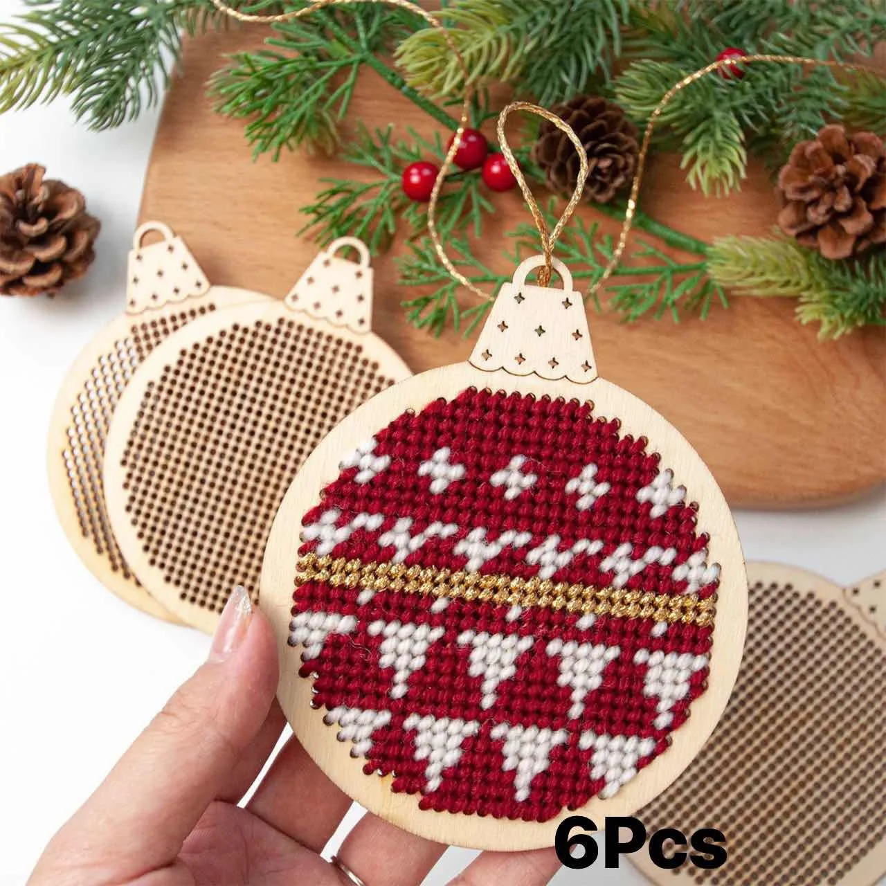 Embroidery Xmas Decorations - 12 stuks Kerst Cross Stitch Hole