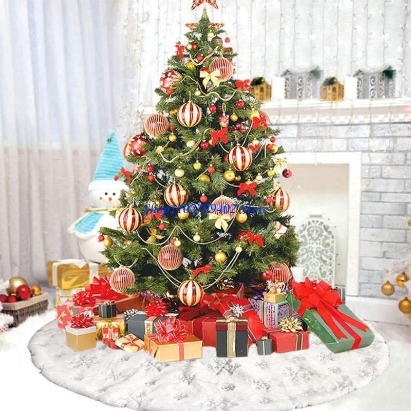 Embroidery Xmas Decorations - 547f Wit pluche kerstboom rok ornament