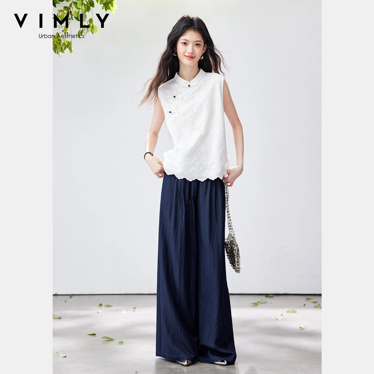 Embroidery Uniform - VIMLY Chinese Stijl Tweedelige Broeksets Dames
