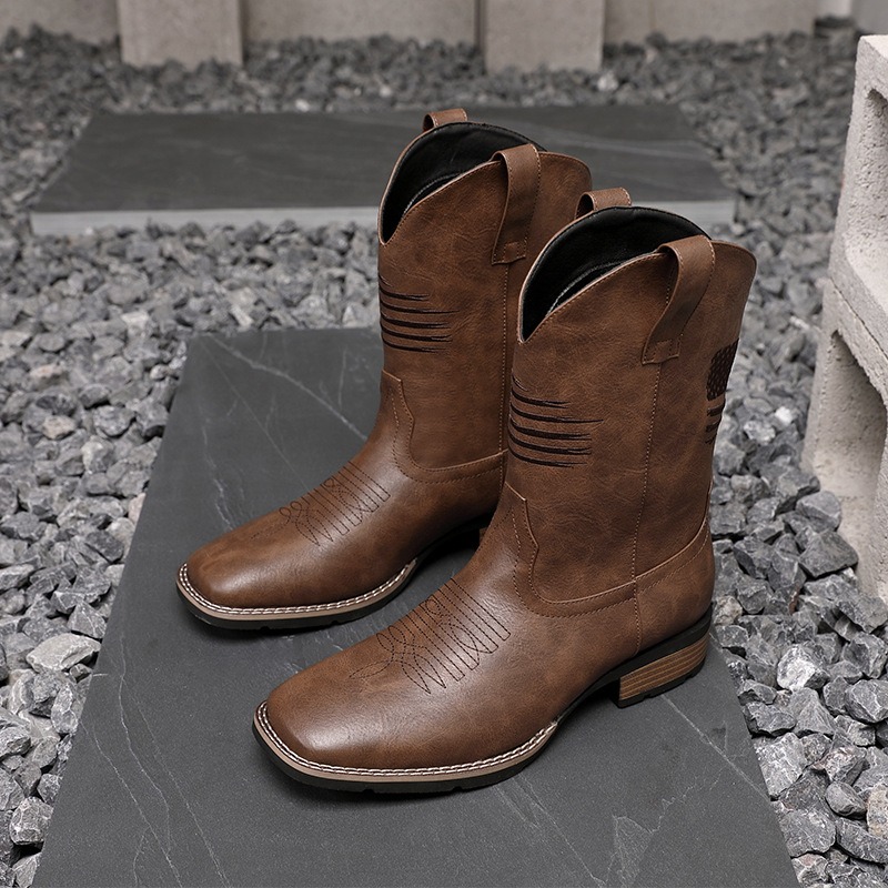 Embroidery On Leather - Heren Western Cowboylaarzen met vierkante neus,