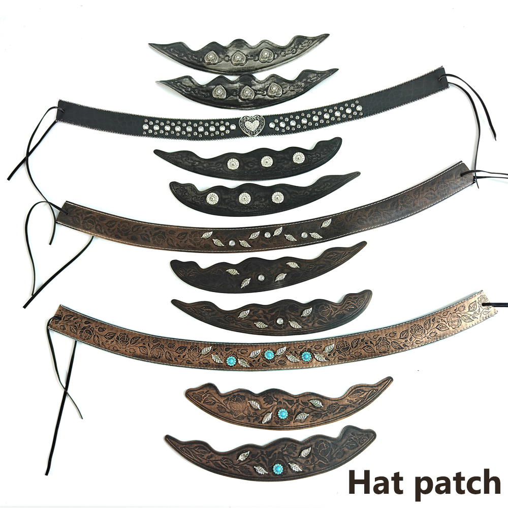 Embroidery On Leather - Westerse leren hoedband Vintage cowboyhoedpatch Verstelbare